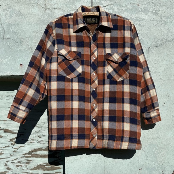 Vintage 70s 80s BAR-M RANCHER pearl snap quilted flannel - Picture 1 of 8